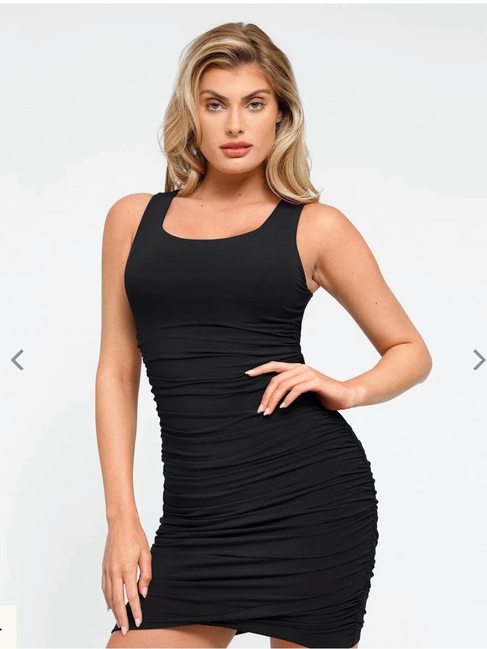 Sleek Ruched Mini Dress in Black